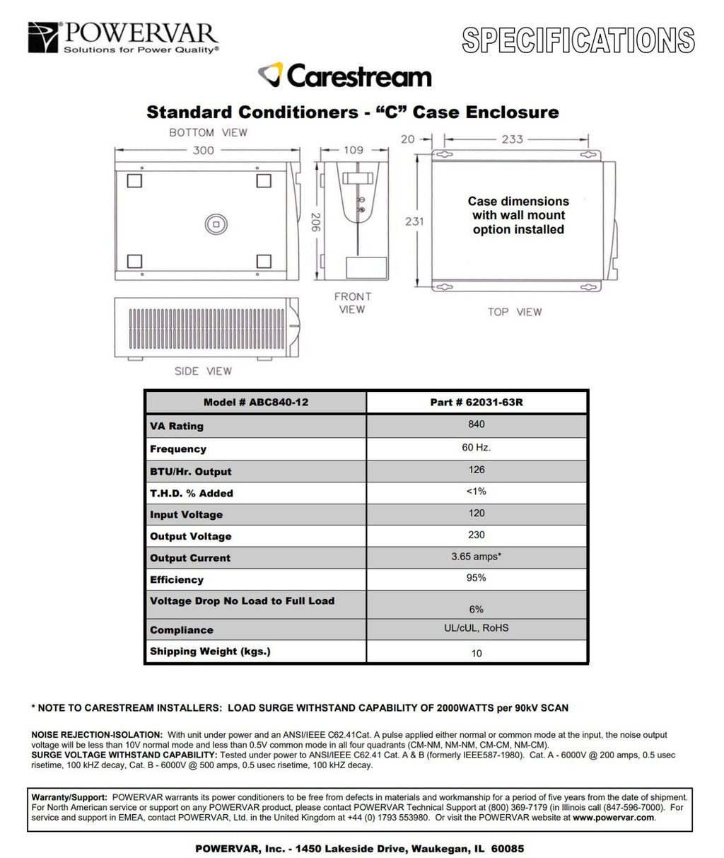 Carestream Powervar ABC840-12  POWER CONDITIONER ! NEW IN BOX!