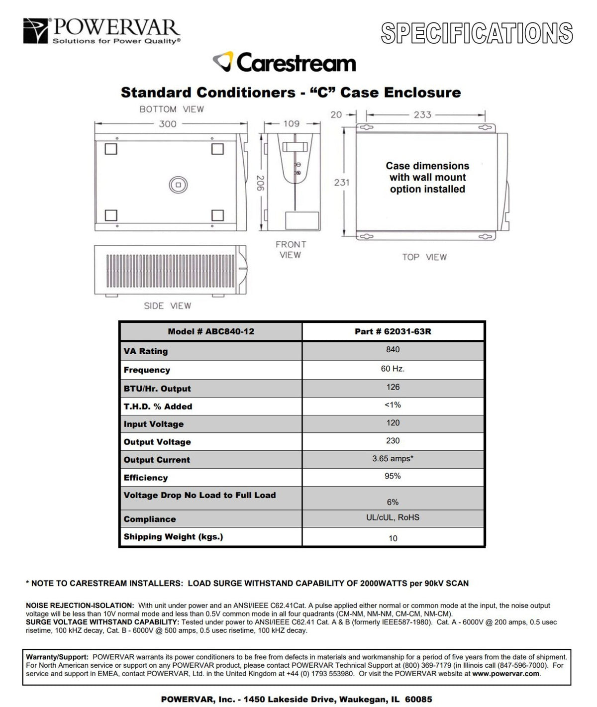 Carestream Powervar ABC840-12  POWER CONDITIONER ! NEW IN BOX!